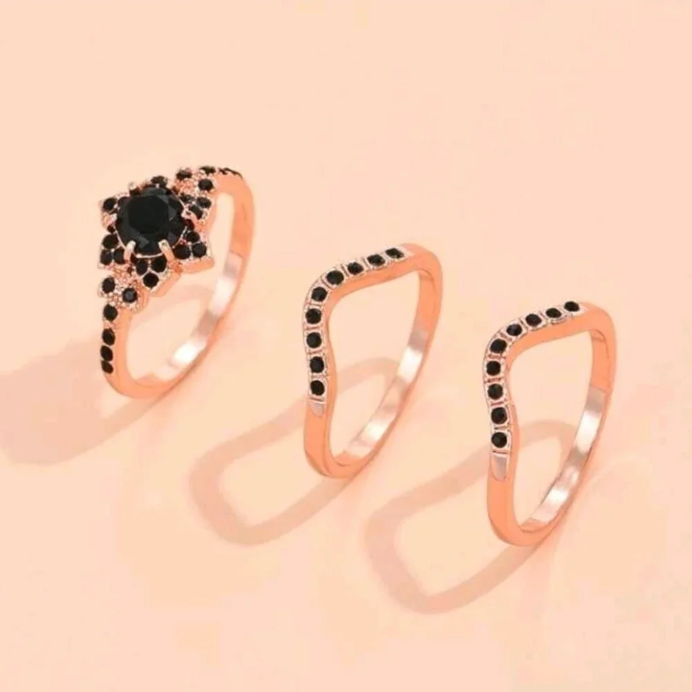 3 Pcs/ Set Rhinestone Decor Ring